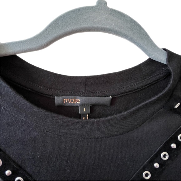 MAJE | Tabloid Grommet & Stud Detail Tee | Sz 1 - Picture 5 of 6